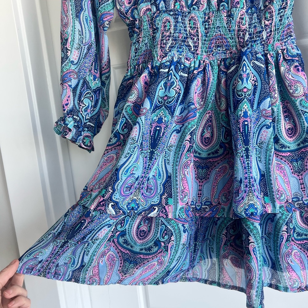 Easel Vibrant Paisley Long Sleeve Dress
